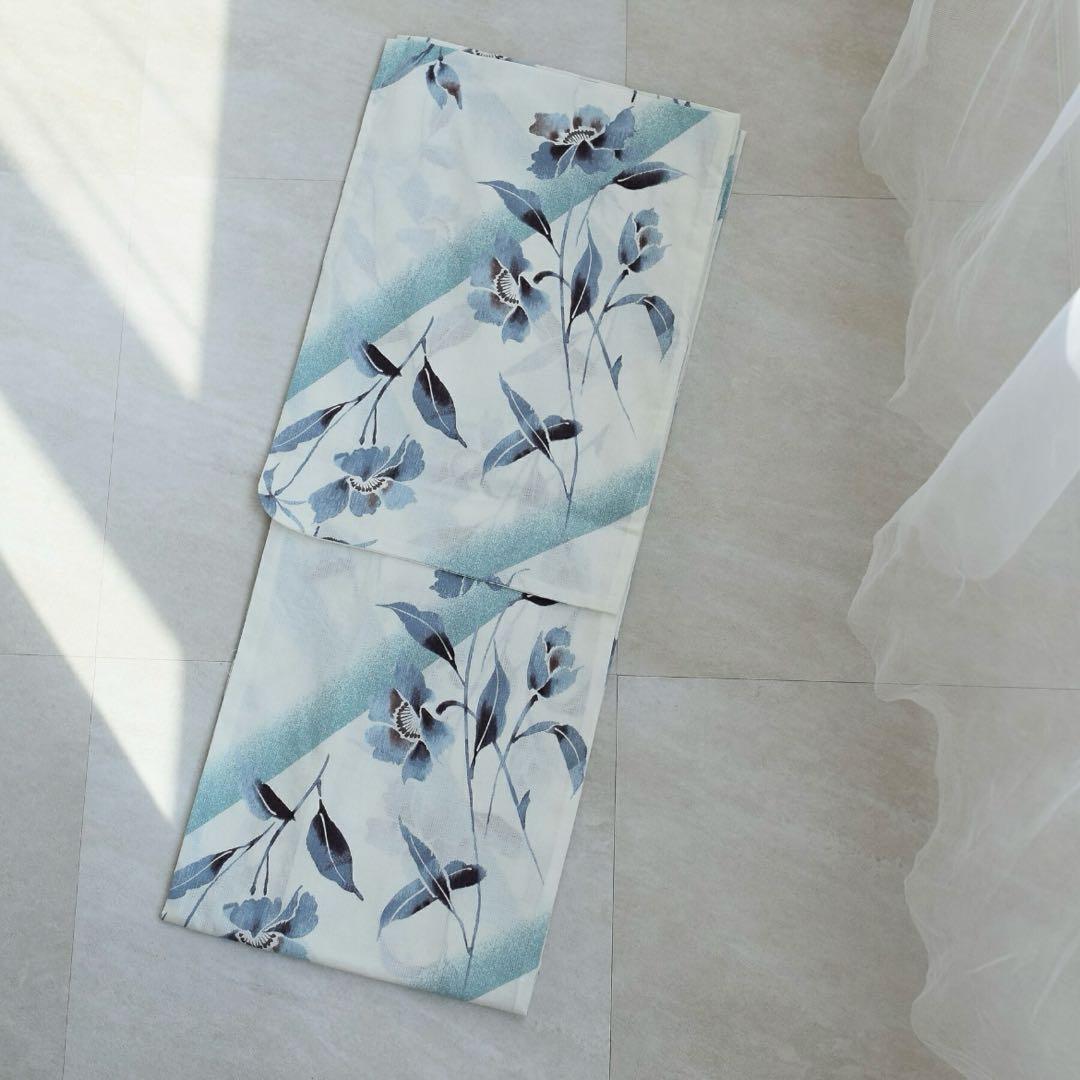 utatane 高級変わり織 浴衣3点セット 淡いミントの霧ぼかし花