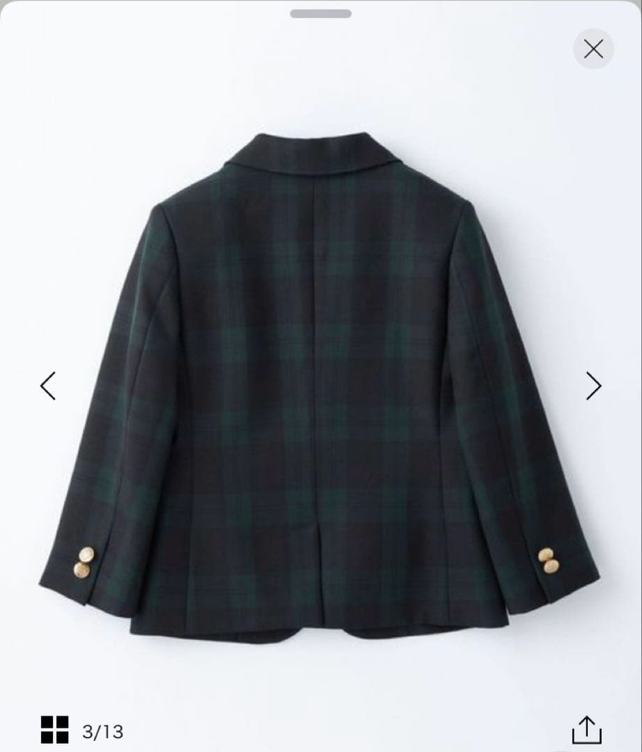 ダークグリーンチェックブレザーと半ズボン、ストライプシャツ、ネクタイセット