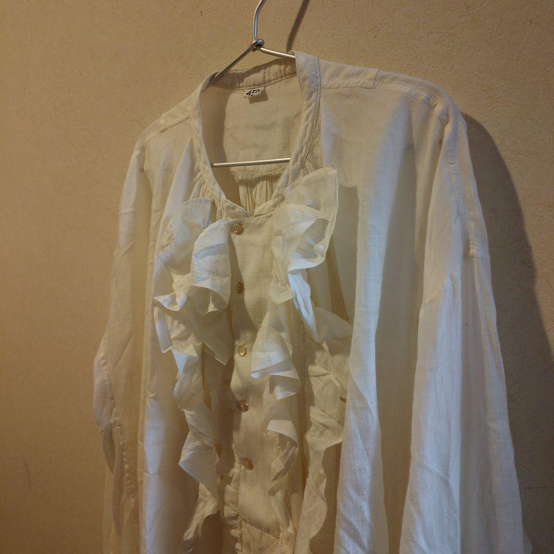 45rpm　タッサーカディのフリルブラウス　SIZE3　コットンシルク　シャツ