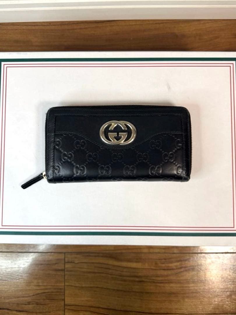 GUCCI グッチ インターロッキング ラウンドファスナー 長財布 グッチシマ