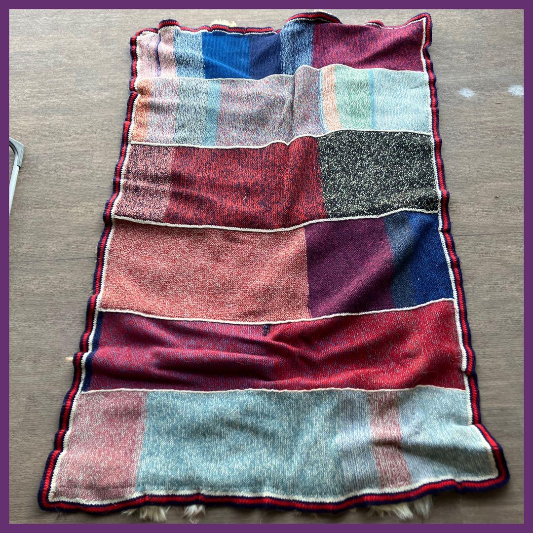 希少❗️イギリス製 【リバーシブル ラグ】ファーパッチワーク&ニット/ベニワレン