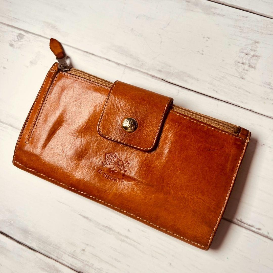 【ヴィンテージ感漂う本革】ILBISONTE　スナップ長財布　ヌメ　刻印　大容量