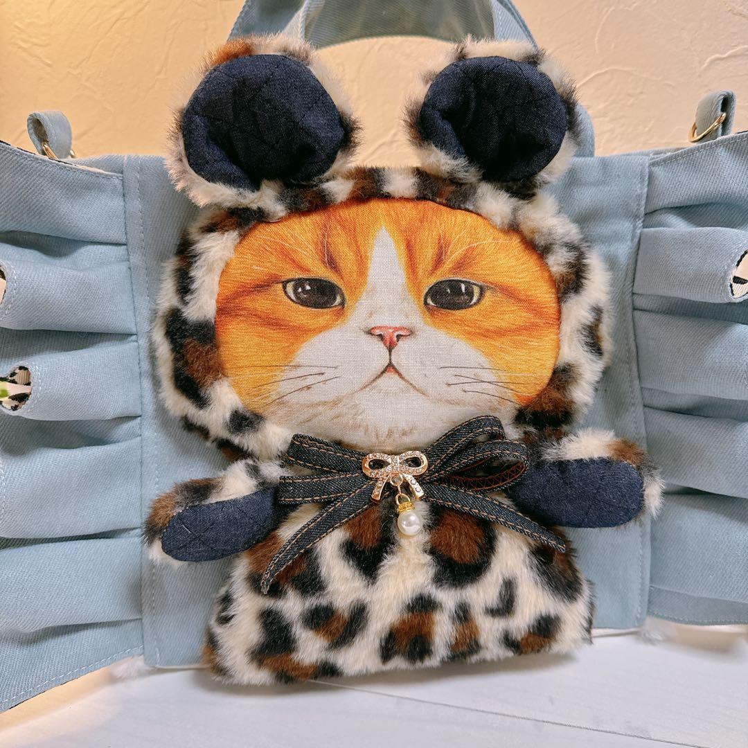 さ*ー様 コヤンイサムチョン♡bigハチワレにゃんこの着ぐるみデニムフリルトート
