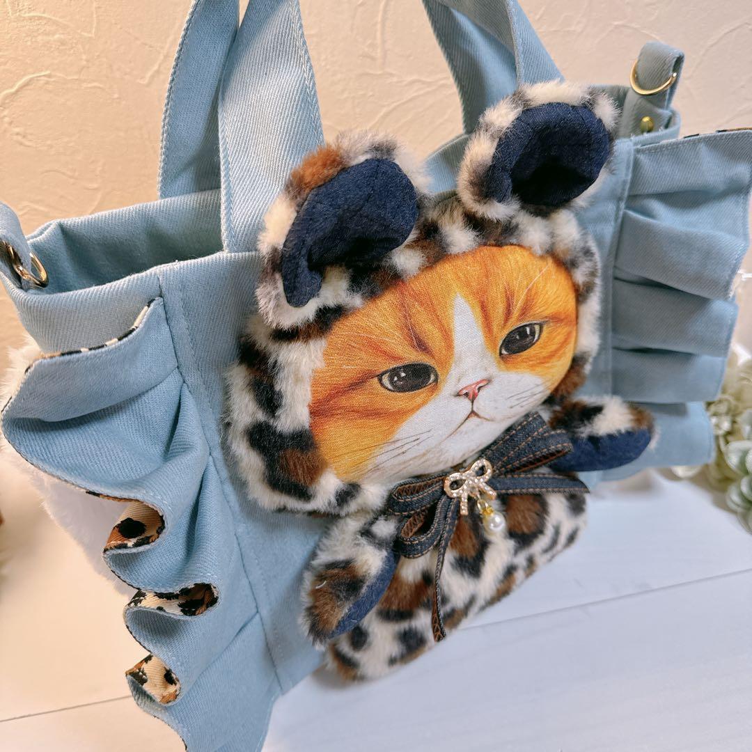 さ*ー様 コヤンイサムチョン♡bigハチワレにゃんこの着ぐるみデニムフリルトート