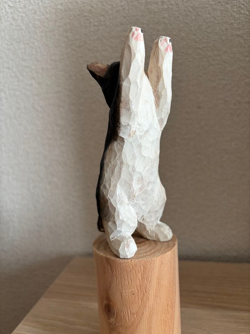 はまもとゆかり　木彫り猫/メモスタンド　ハチワレ