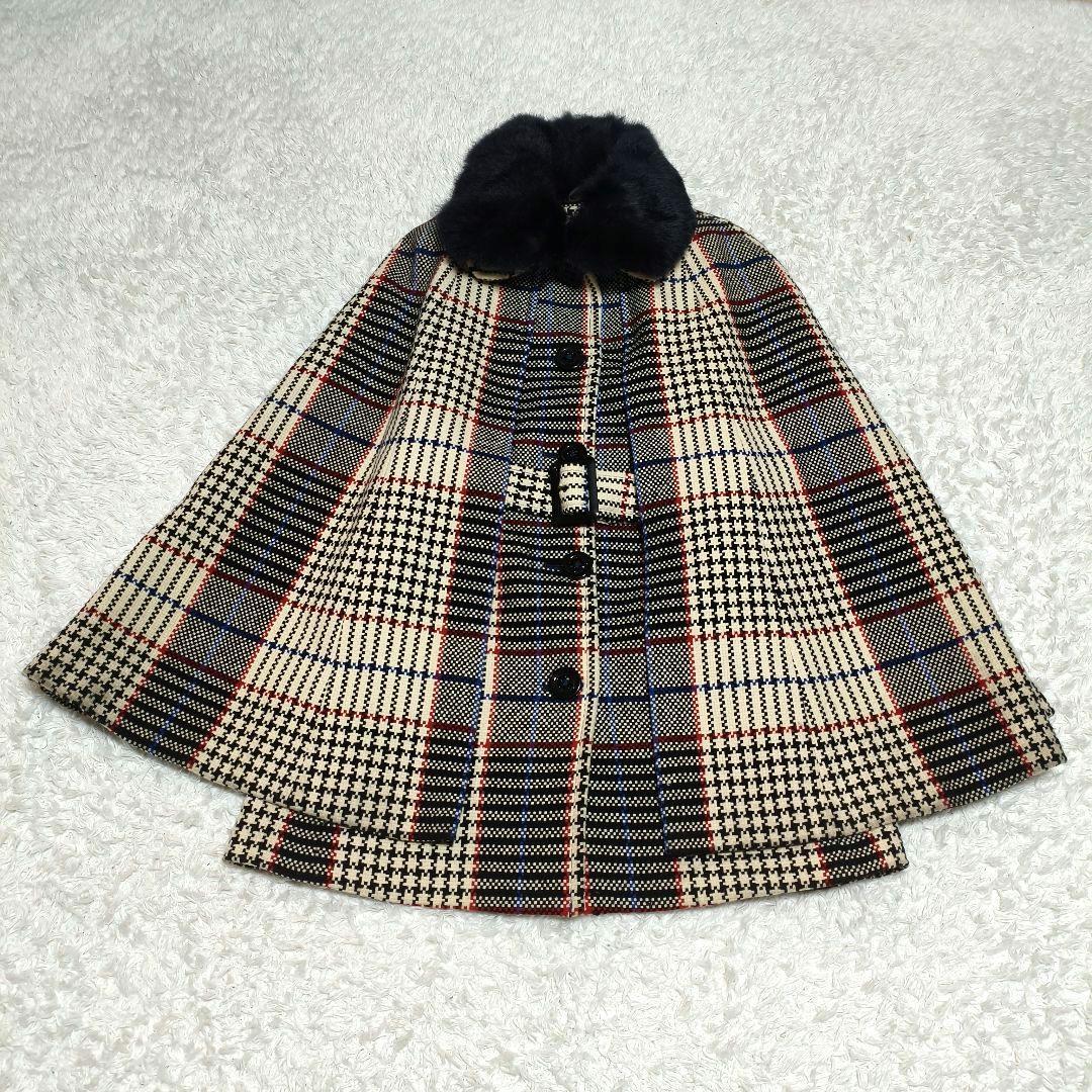 LoisCRAYON ロイスクレヨン ポンチョ ファー コート ケープ チェック