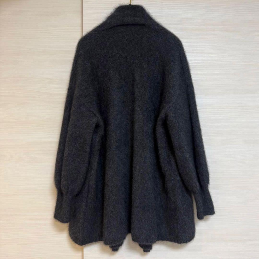 美品 NOBLE ノーブル ファーニットパフカーディガン チャコールグレー