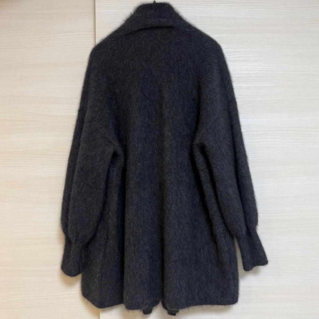 美品 NOBLE ノーブル ファーニットパフカーディガン チャコールグレー