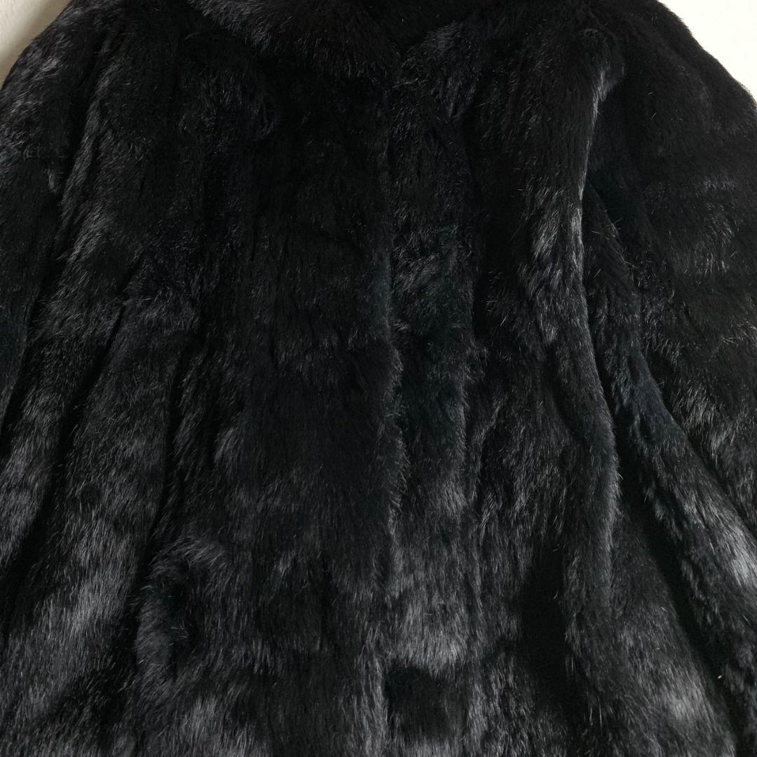 【ファーコート　ロング　黒　ブラック　美品　おそらくミンク　レディース　古着】