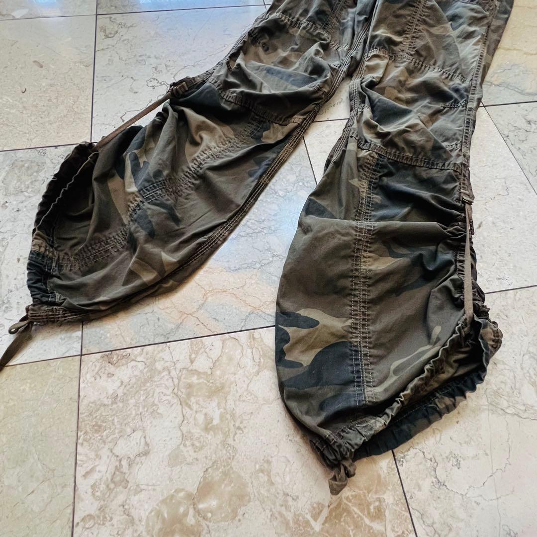 希少☆ゴア【goa】迷彩色 ウエストポーチ付きパラシュートカーゴパンツ　y2k