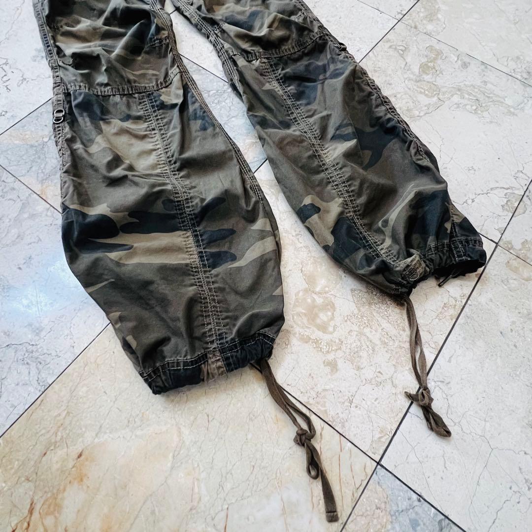希少☆ゴア【goa】迷彩色 ウエストポーチ付きパラシュートカーゴパンツ　y2k