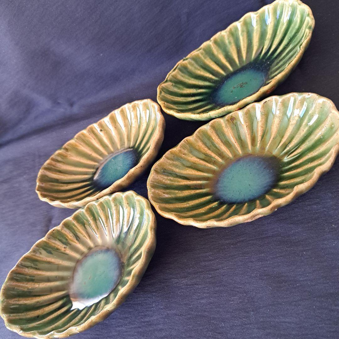 「ご成約者」です。 ご注意ください。 織部焼らしい青織部！ 4客セット