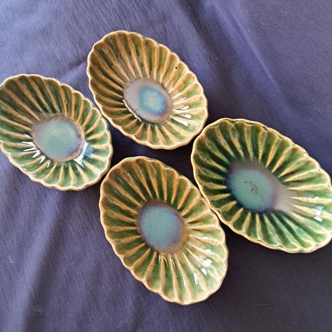 「ご成約者」です。 ご注意ください。 織部焼らしい青織部！ 4客セット