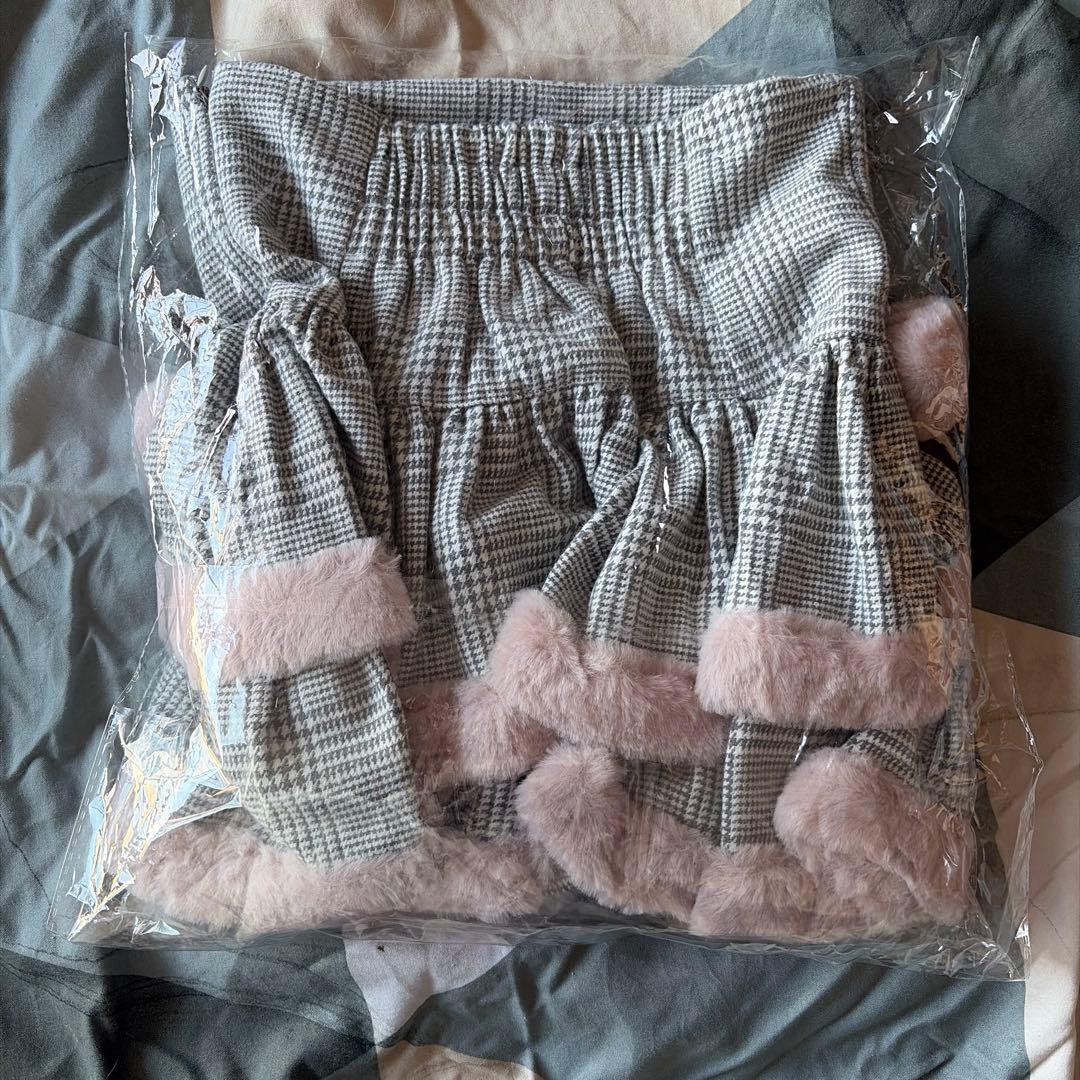 【新品】pium ファー付きティアードミニスカート グレーチェック