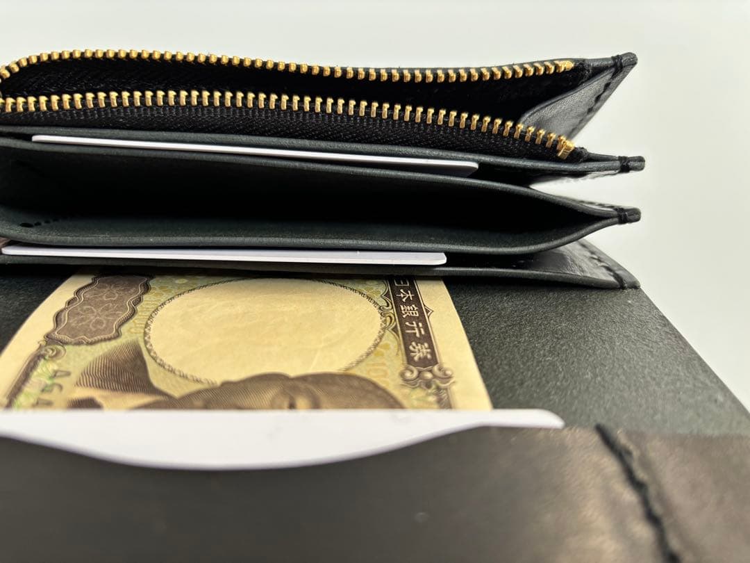 黒　ヌメ革　トラッカーウォレット　三層　真鍮 レザークラフト