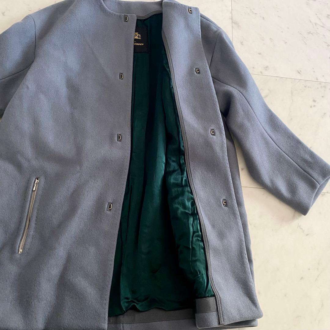 美品 ドゥロワー オーバーサイズ コクーンノーカラーコート ウールシルク