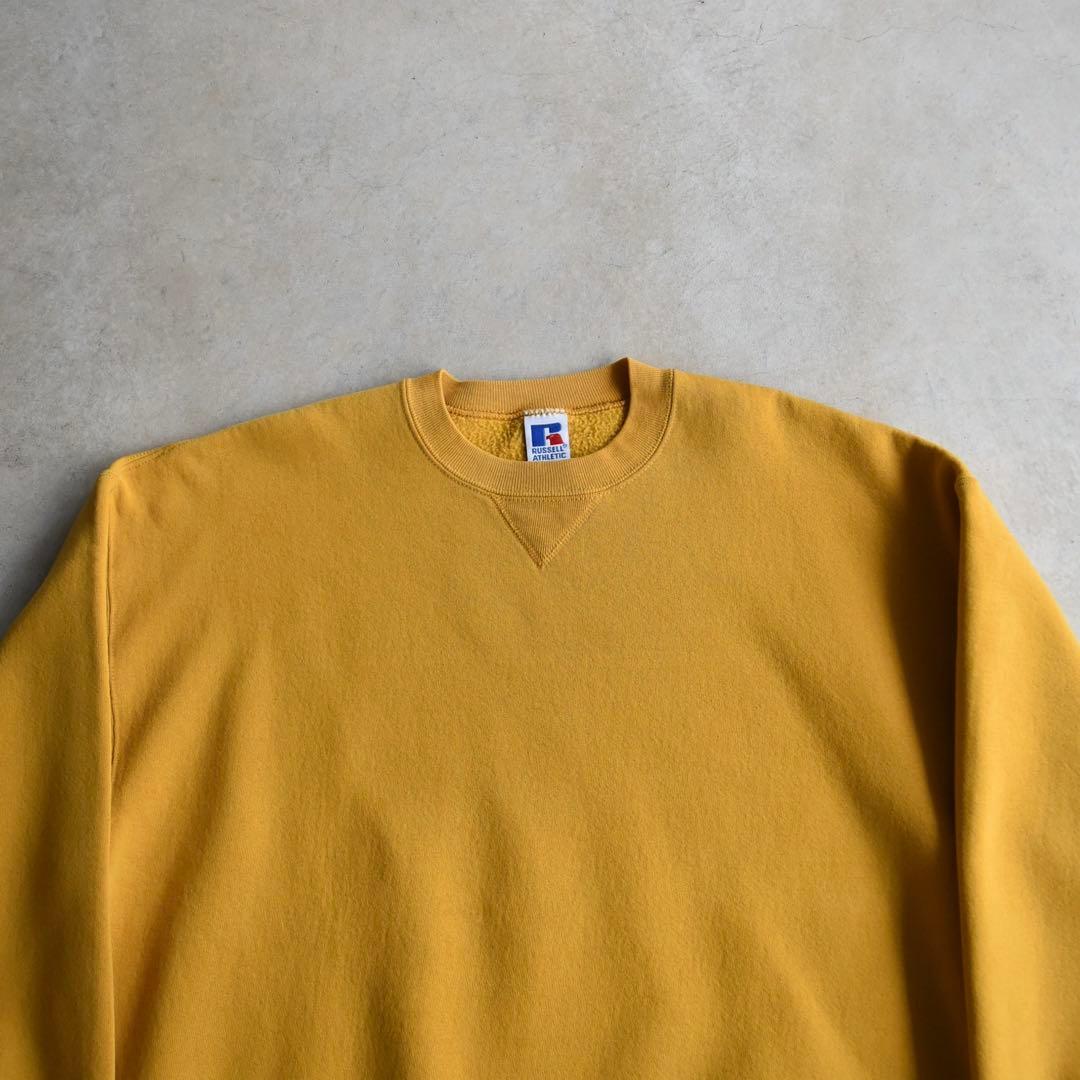 90s RUSSELラッセル 無地スウェット イエローUSA製 XL レアカラー