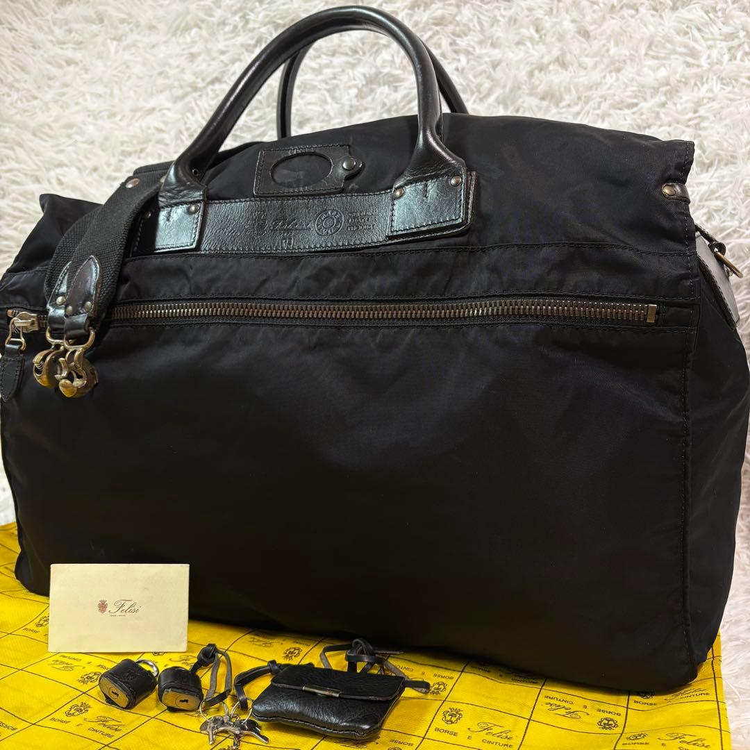 極美品✨フェリージ ボストンバッグ 2way 大容量 レザー×ナイロン P3 黒