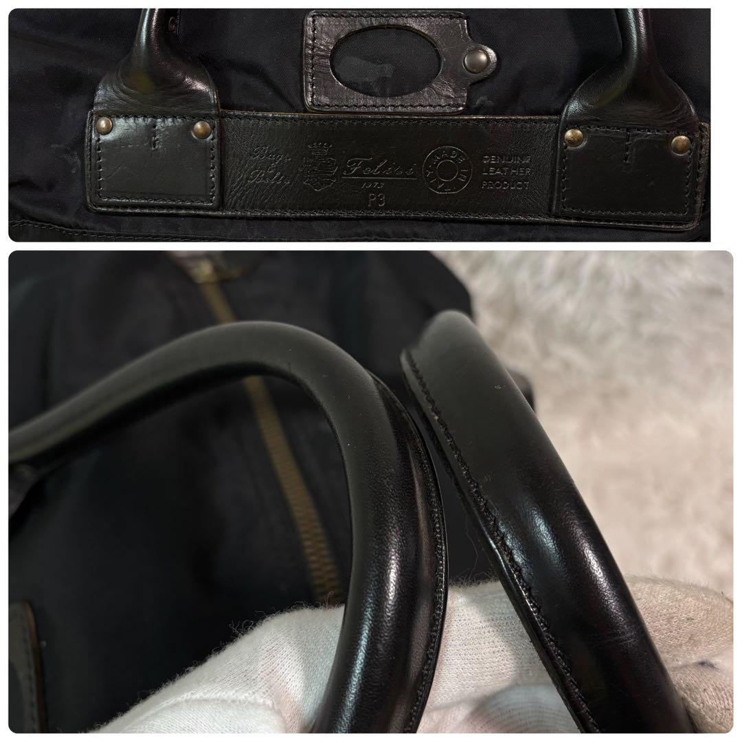 極美品✨フェリージ ボストンバッグ 2way 大容量 レザー×ナイロン P3 黒