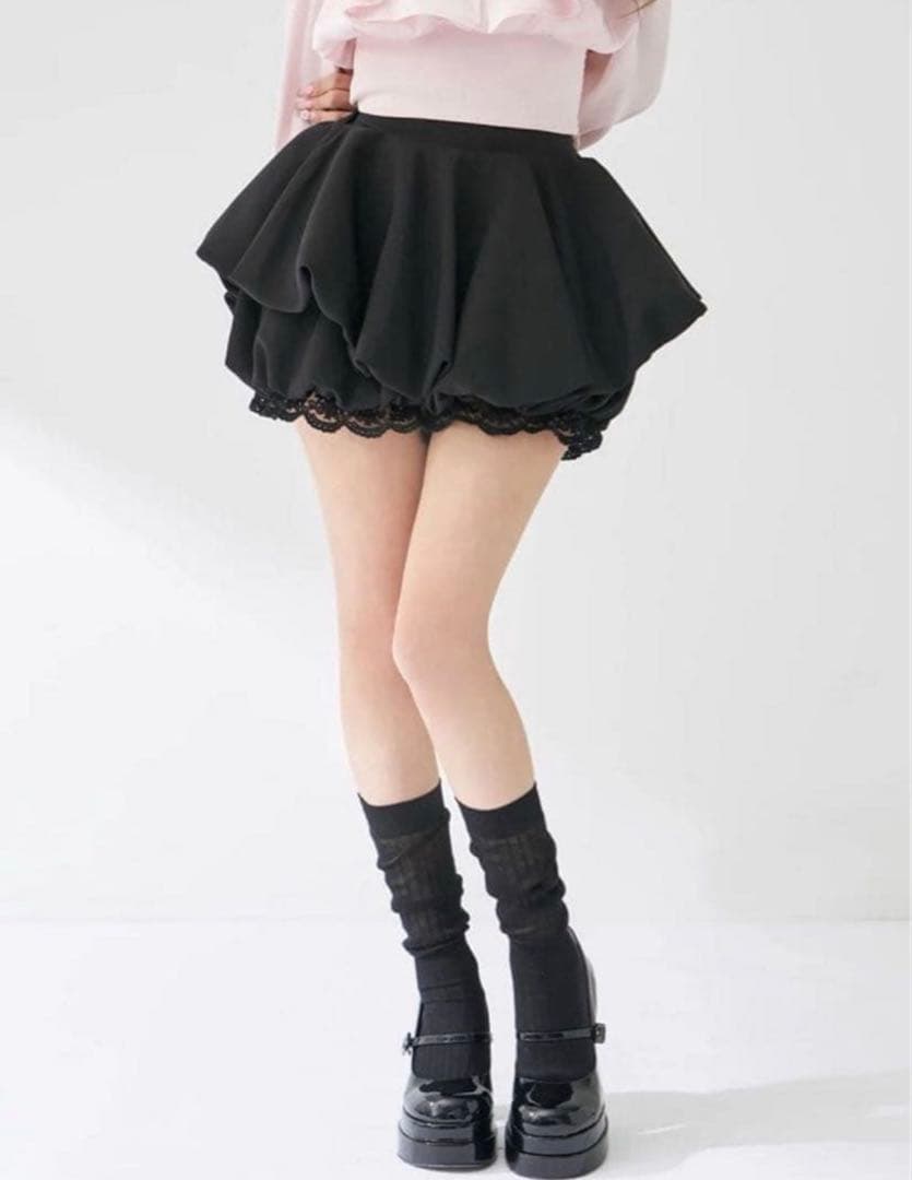 ボリュームバルーンミニスカート BLK FREE