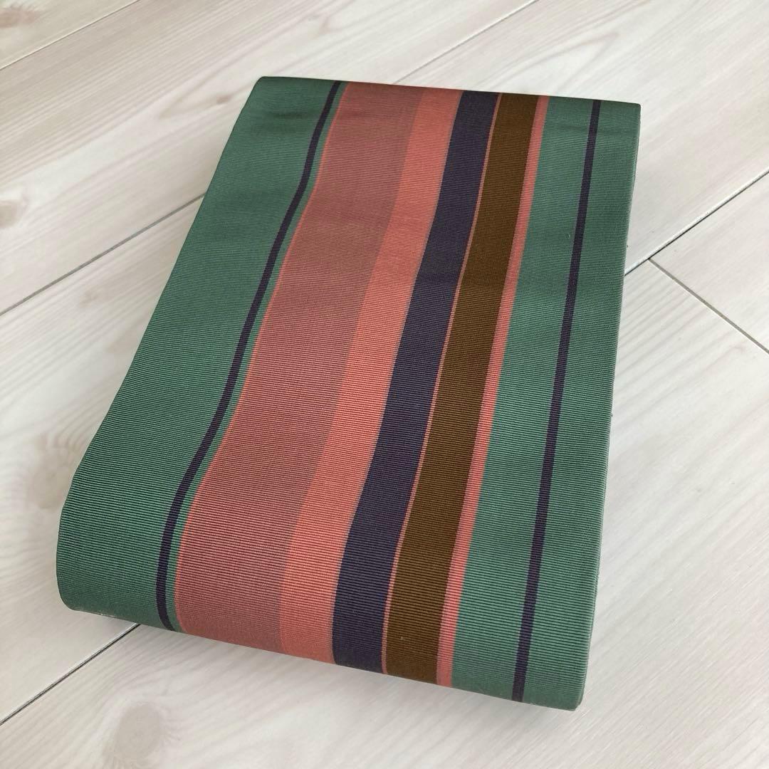 Rin 本場筑前博多織　半幅帯　深緑　正絹　織り出し　No.5-22