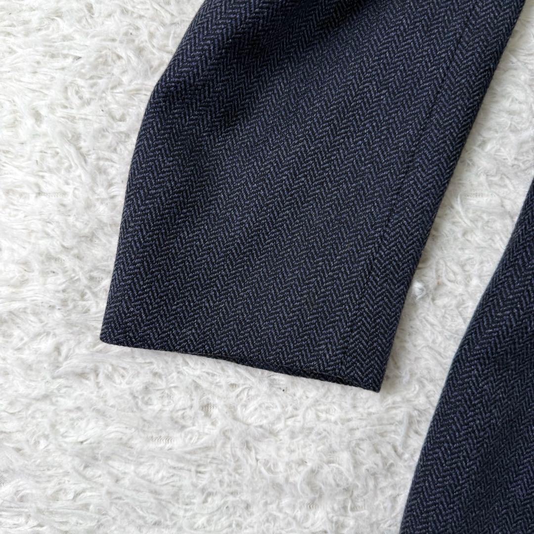 バーバリーロンドン テーラードジャケット カシミヤ混 ヘリンボーン 2B 紺色