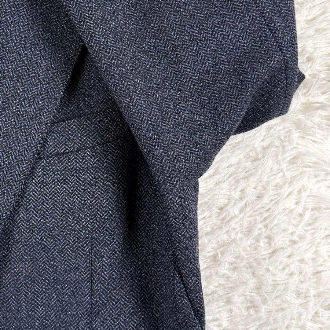 バーバリーロンドン テーラードジャケット カシミヤ混 ヘリンボーン 2B 紺色