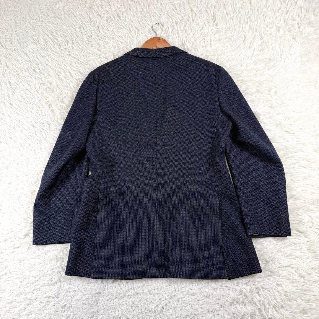 バーバリーロンドン テーラードジャケット カシミヤ混 ヘリンボーン 2B 紺色