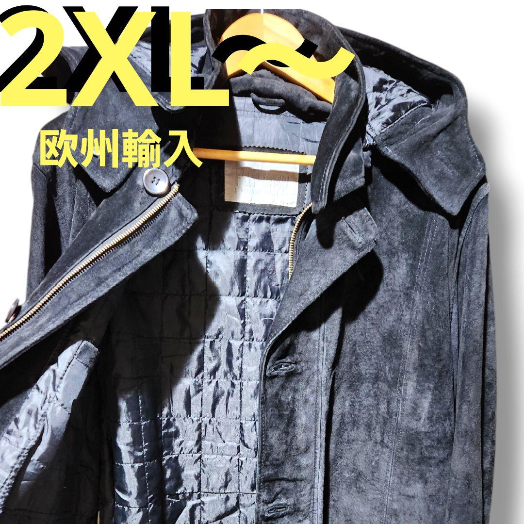 欧州輸入古着フーディレザージャケット 本革 vintage BIGsize(わ)