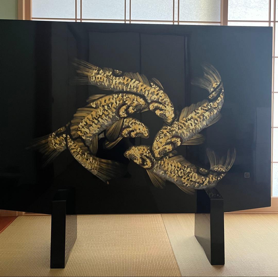 輪島塗 小西啓介作 衝立 パーテーション　鯉沈金