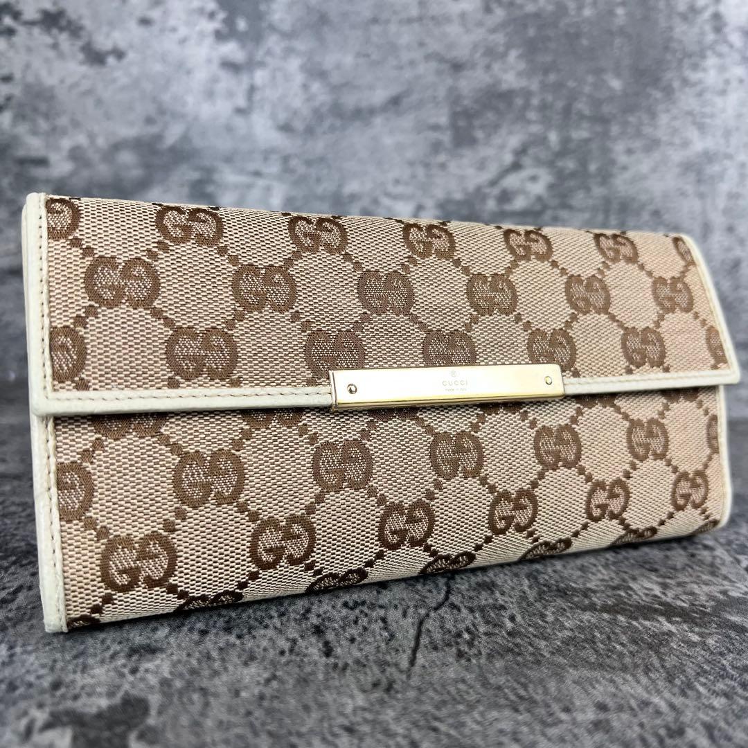 GUCCI GG柄 キャンバス×レザー Wホック長財布 金具