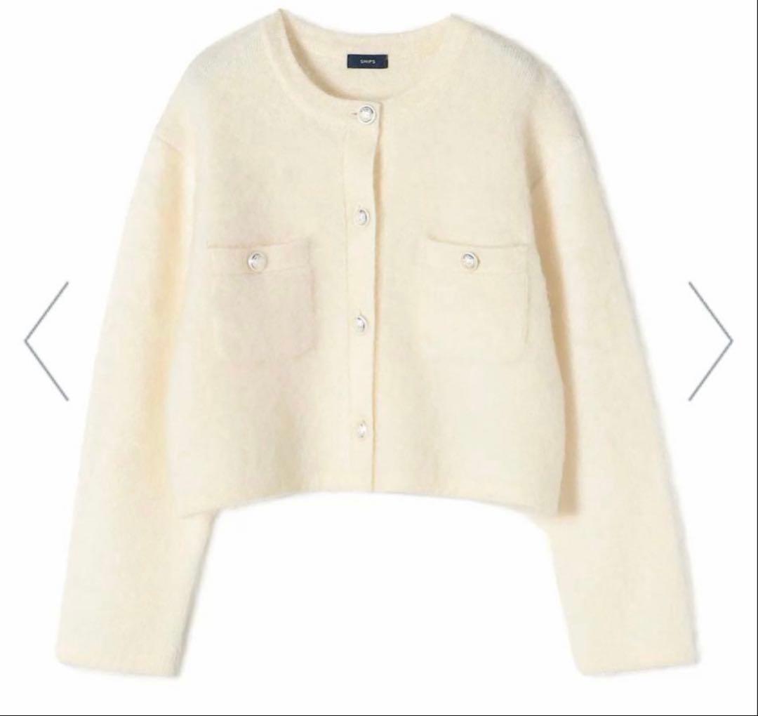 SHIPS ノーカラージャケット、カーディガン ホワイト