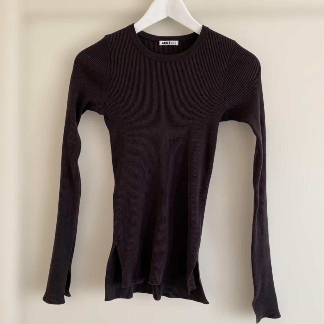 AURALEE オーラリー　ギザリブ Uネック ダークブラウン