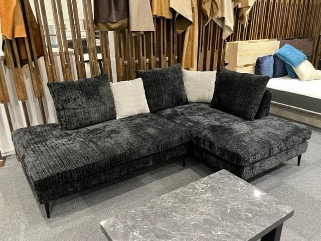 カウチソファ　ファブリック　ブラック　ソファー　大型　新品