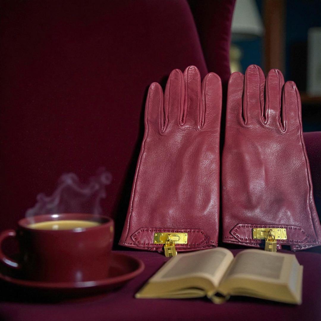 エルメス HERMES ケリー グローブ バーガンディ レザー 手袋 7 1/2