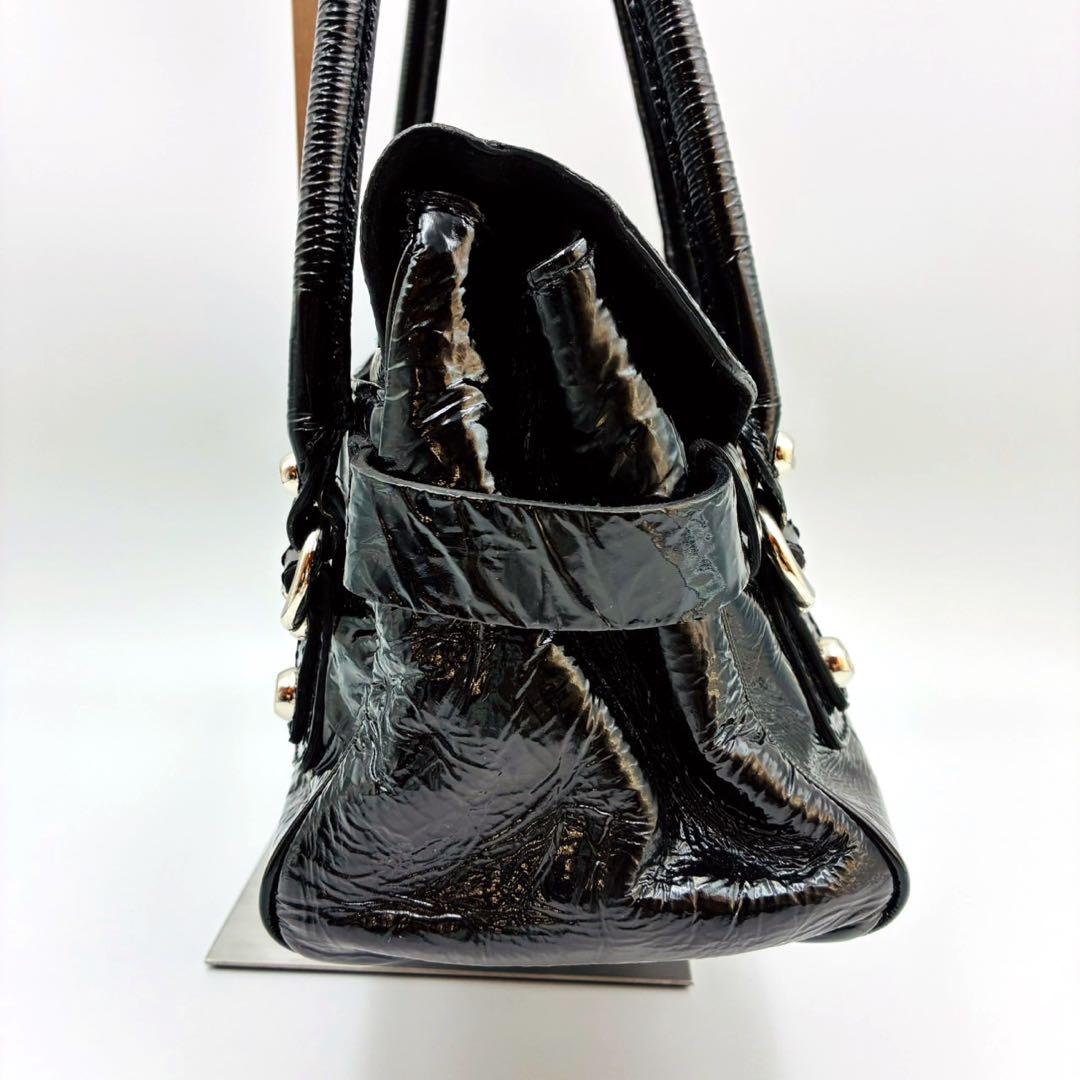 フランチェスコビアジア パテントレザー ハンドバッグ シルバー金具 黒 y2k