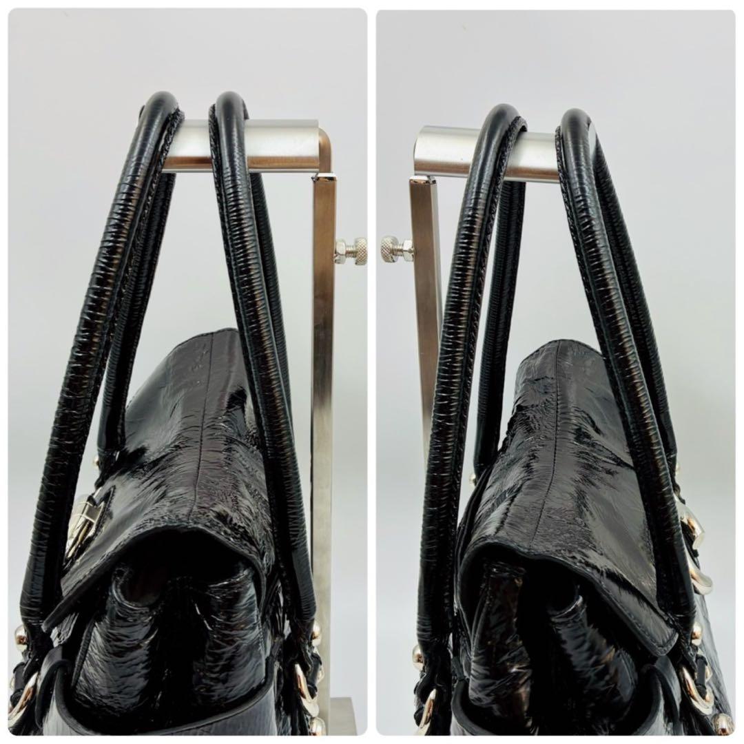 フランチェスコビアジア パテントレザー ハンドバッグ シルバー金具 黒 y2k