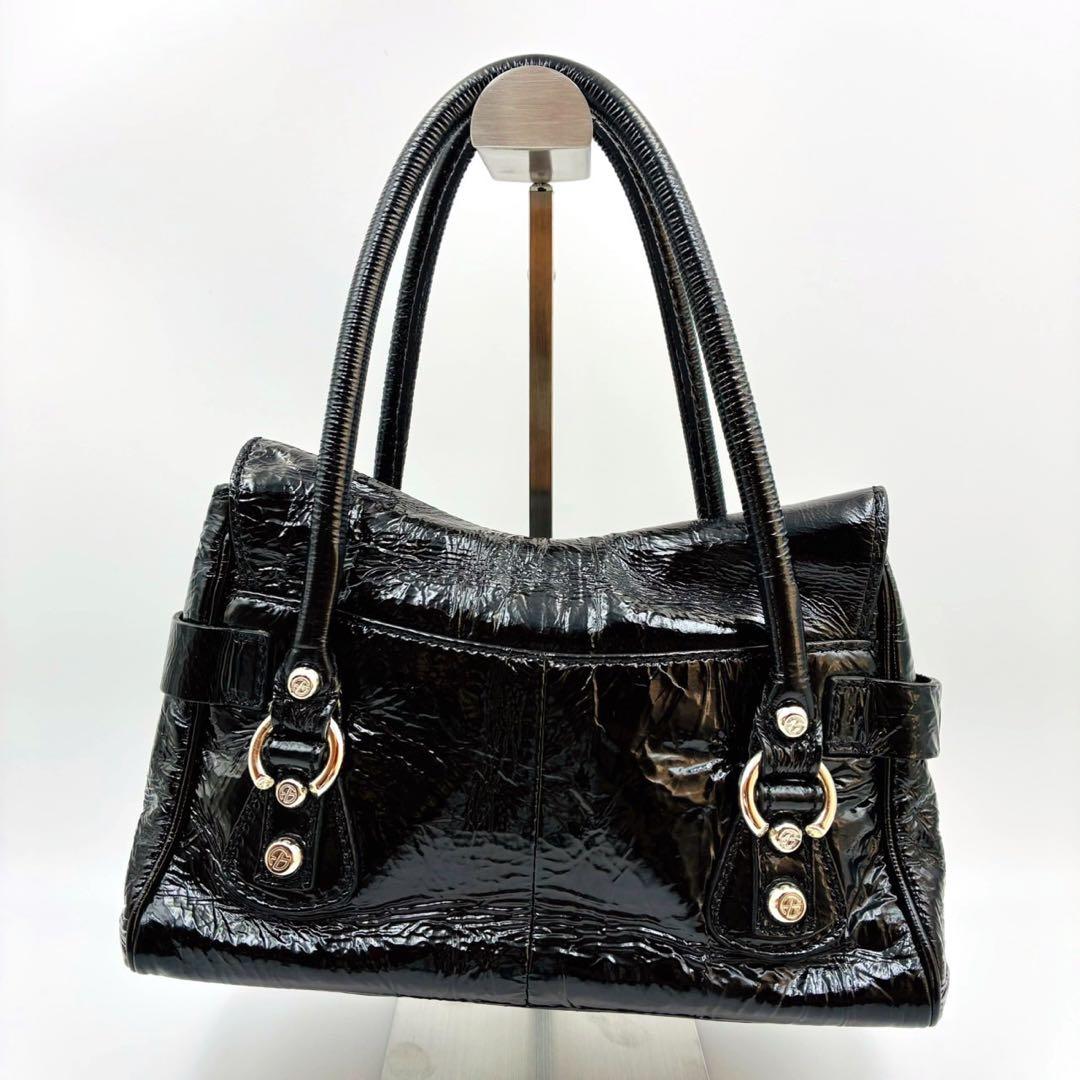 フランチェスコビアジア パテントレザー ハンドバッグ シルバー金具 黒 y2k