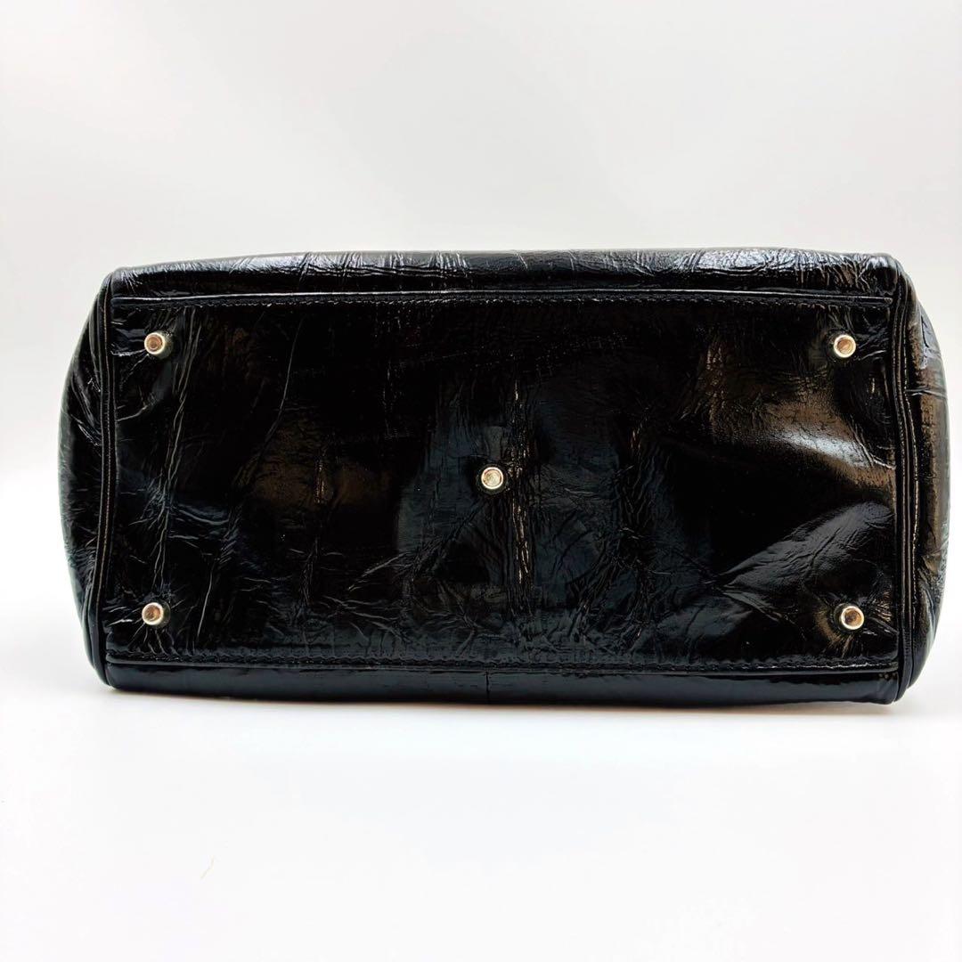 フランチェスコビアジア パテントレザー ハンドバッグ シルバー金具 黒 y2k