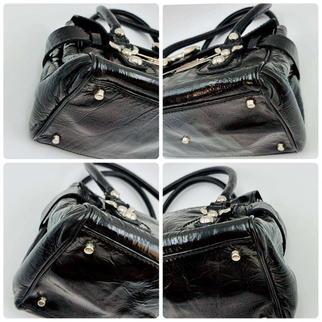 フランチェスコビアジア パテントレザー ハンドバッグ シルバー金具 黒 y2k