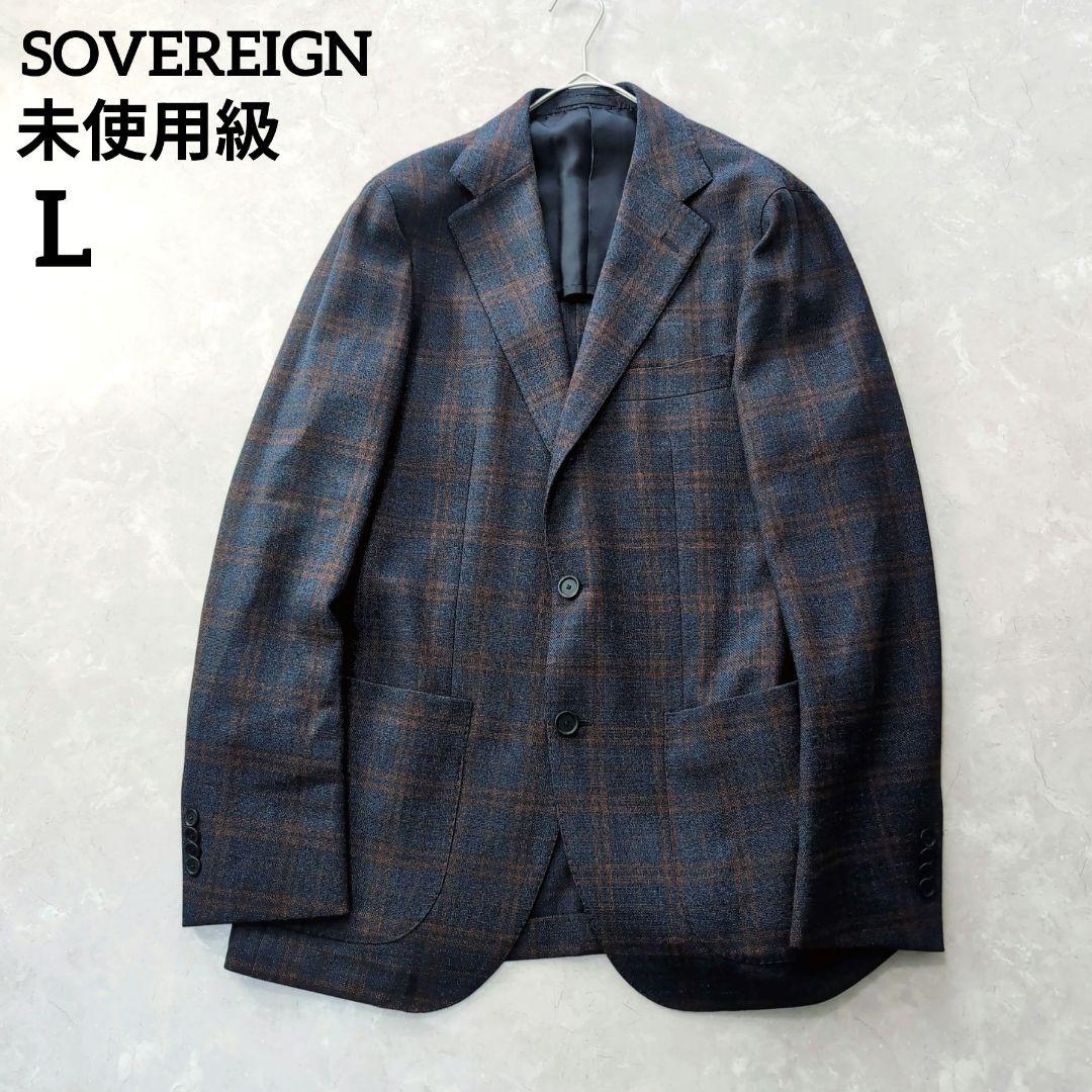【未使用級】SOVEREIGN　ネイビー　チェック　アンコン　ストレッチ　L