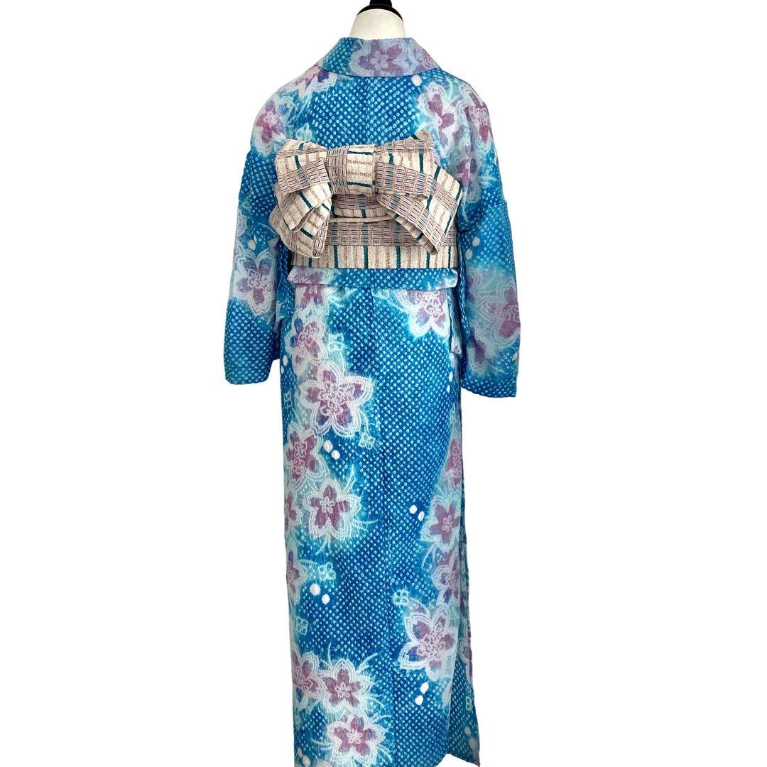 爽やかブルー　身丈153 有松絞り　絞り染め　絞り浴衣　総絞り　浴衣　NO6