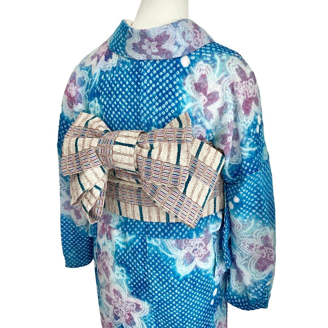 爽やかブルー　身丈153 有松絞り　絞り染め　絞り浴衣　総絞り　浴衣　NO6