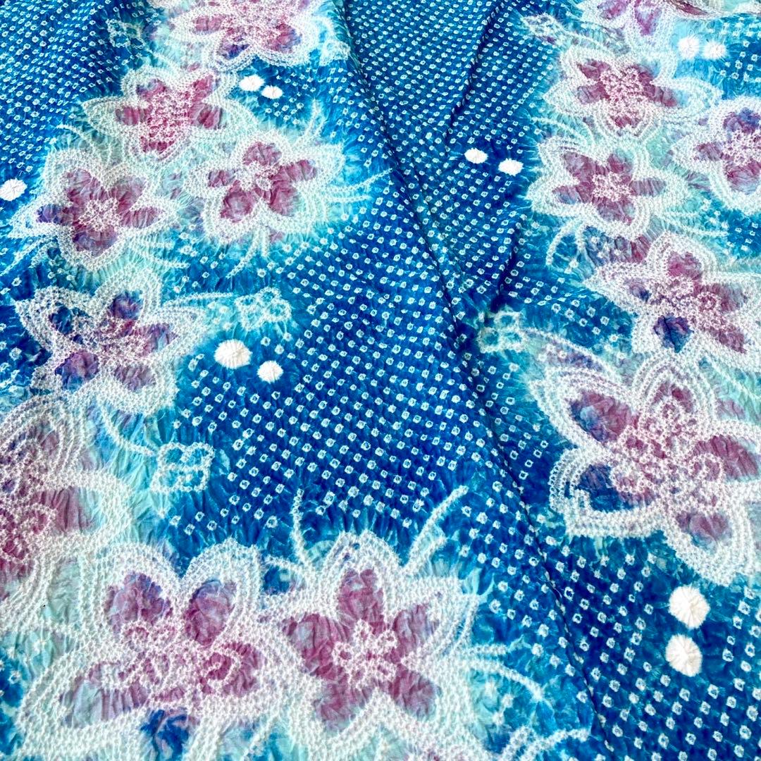 爽やかブルー　身丈153 有松絞り　絞り染め　絞り浴衣　総絞り　浴衣　NO6