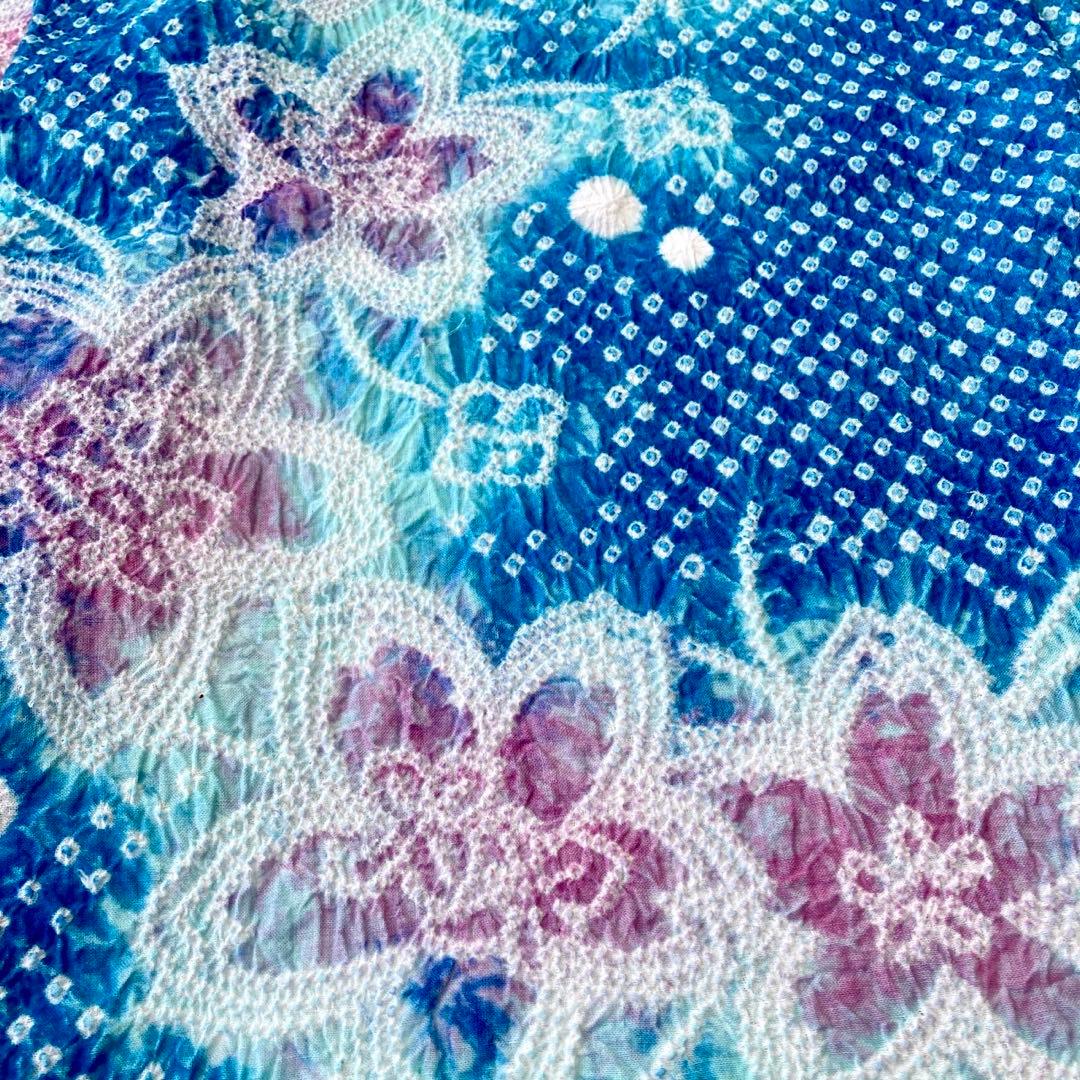 爽やかブルー　身丈153 有松絞り　絞り染め　絞り浴衣　総絞り　浴衣　NO6