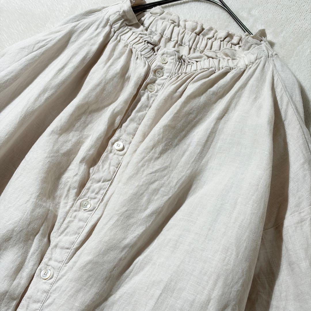 ネストローブ　リネンシャーリングネックワンピース　フリル　2way ロング　麻