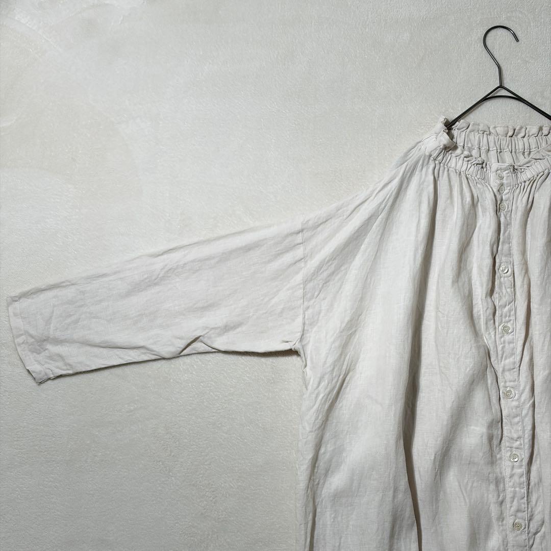 ネストローブ　リネンシャーリングネックワンピース　フリル　2way ロング　麻