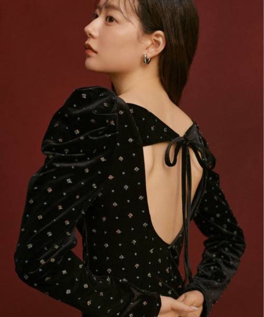 SNIDEL ベロア刺繍ワンピース　BLK