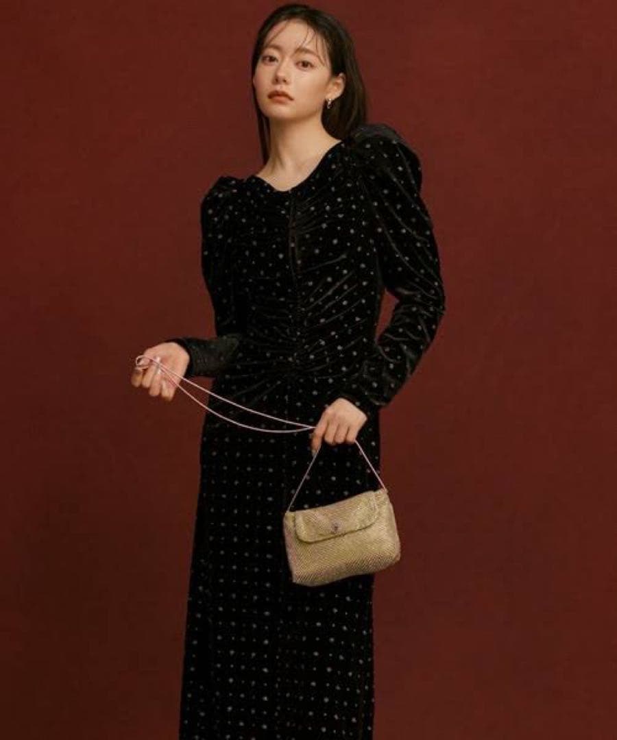 SNIDEL ベロア刺繍ワンピース　BLK