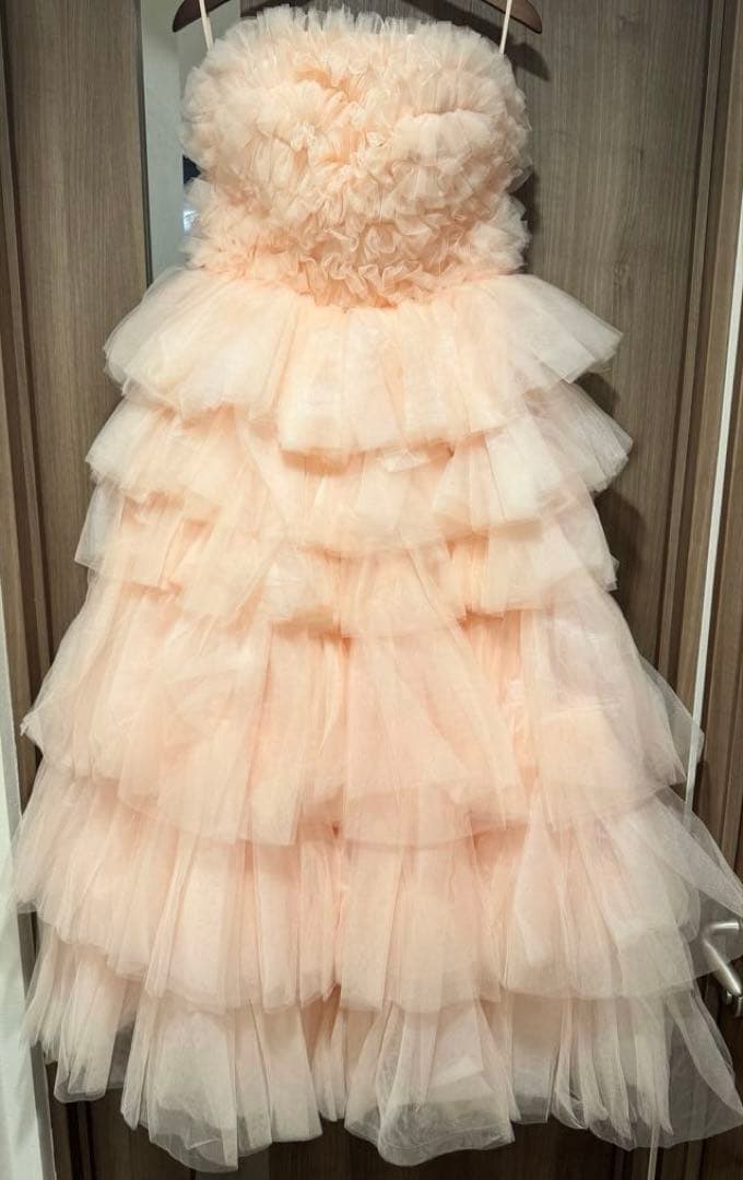 チュールカラードレス ペールピンク レース